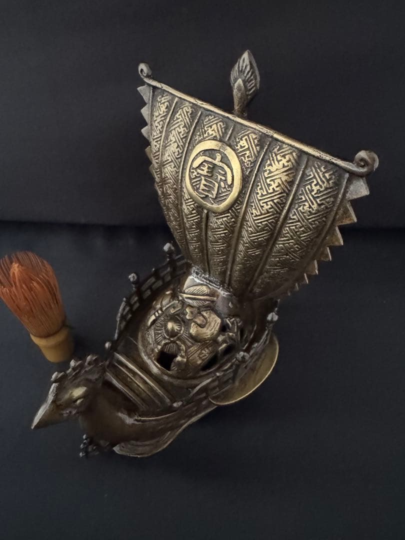 香炉 鳳凰型 宝船 銅製 彫刻 置物 開運 風水 骨董 インテリア アンティーク