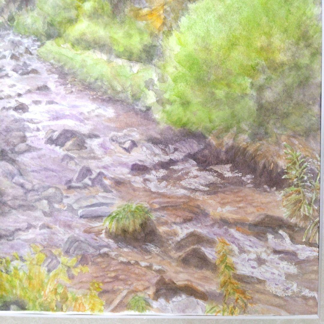 水彩画・風景画・紅葉'長野県のある秋の風景