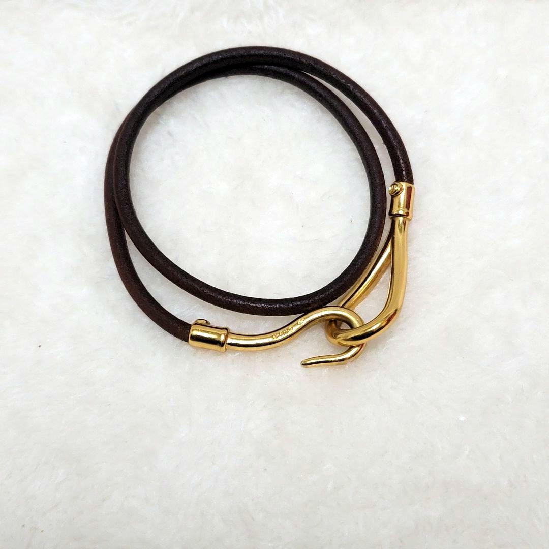HERMES ジャンボ ブレスレット 2連 ゴールド ダークブラウン