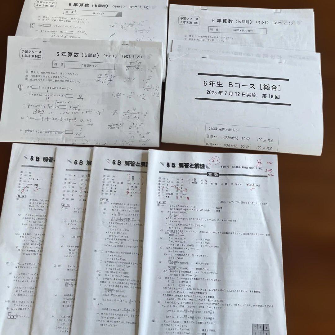 6年生】カリキュラムテスト Bコース 上 4回分 早稲アカ 四谷大塚 原本
