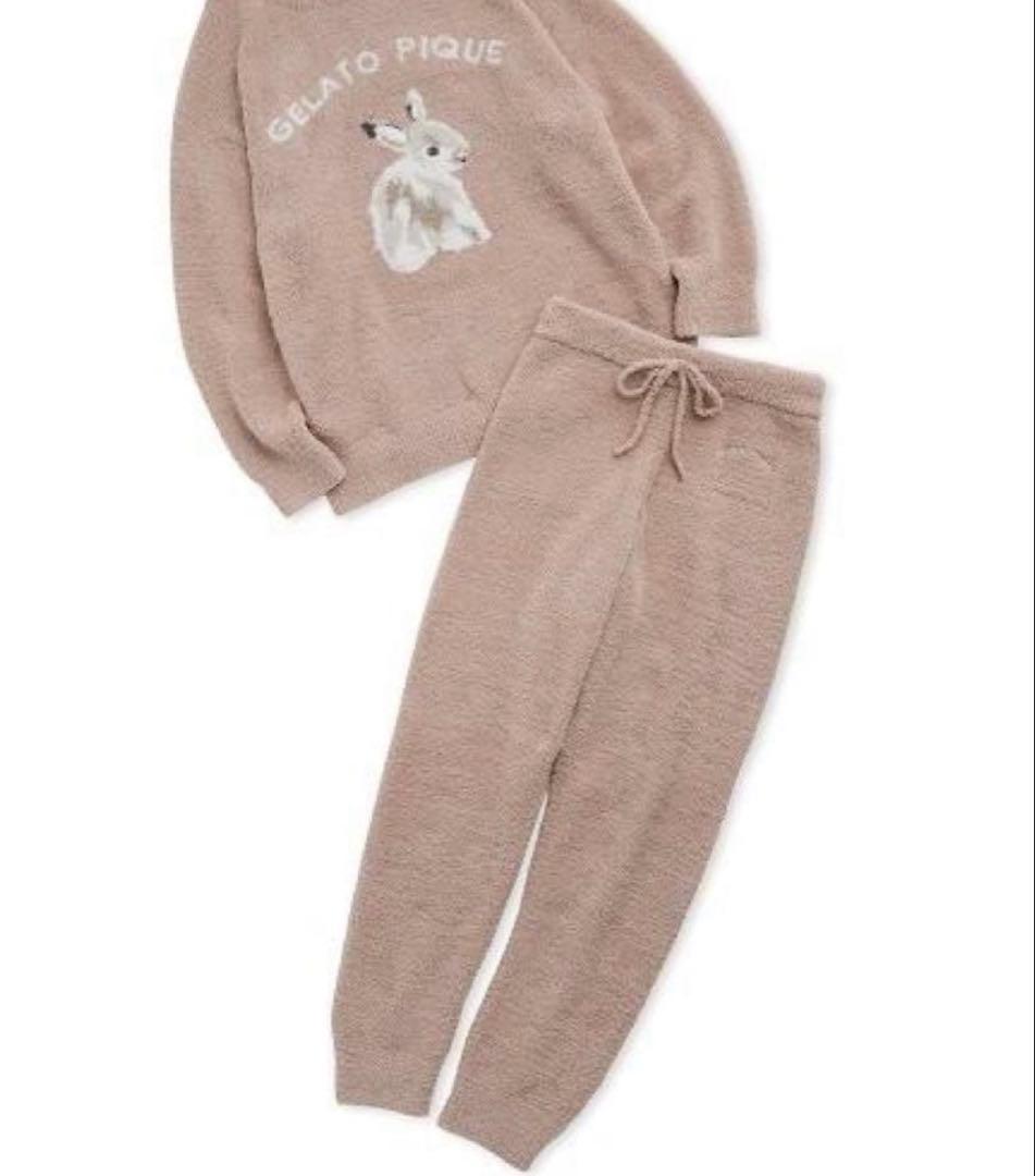 ジェラートピケ新品ラビットジャガードプルオーバー&ロングパンツ IVE