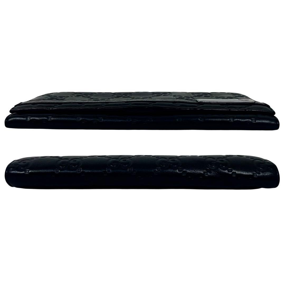 グッチ ロゴプレート 長財布 GGシマレザー エンボス加工