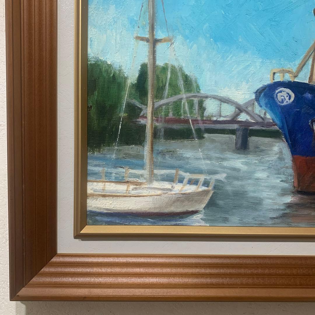 絵画　油彩肉筆画『港風景画』F6