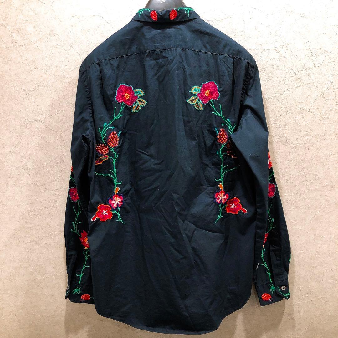 美品】ポールスミス 長袖シャツ Lサイズ 刺繍 花柄 ブラック系 - メルカリ