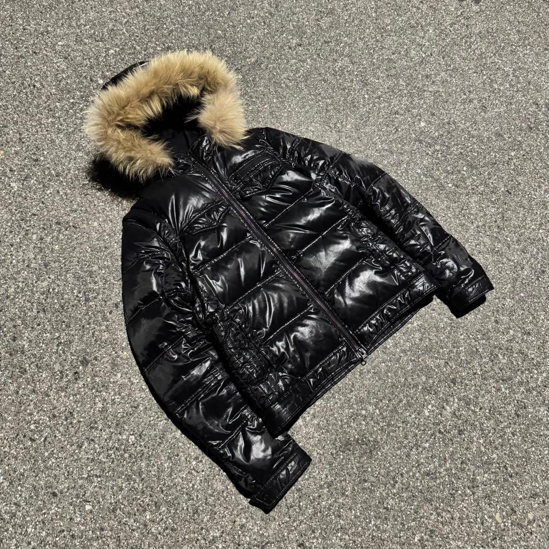 y2k 00s 2wayリアルファーダウンジャケット 短丈 ダブルジップ 平成