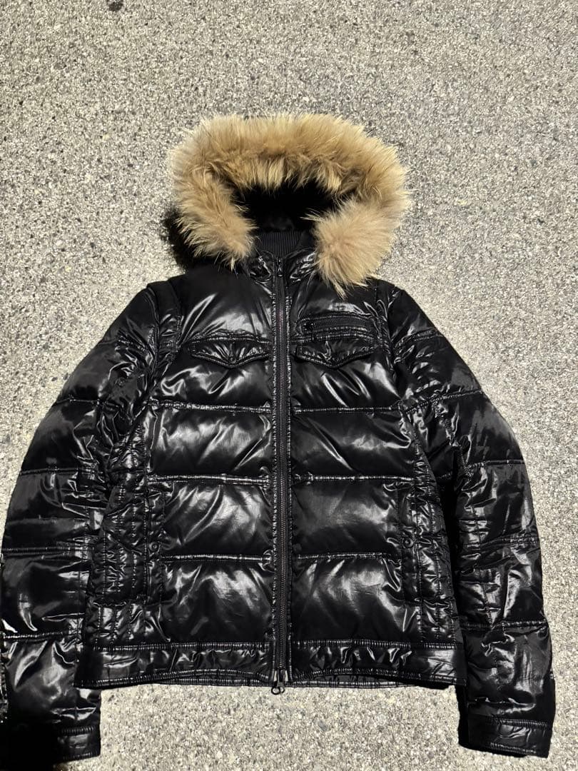 y2k 00s 2wayリアルファーダウンジャケット 短丈 ダブルジップ 平成