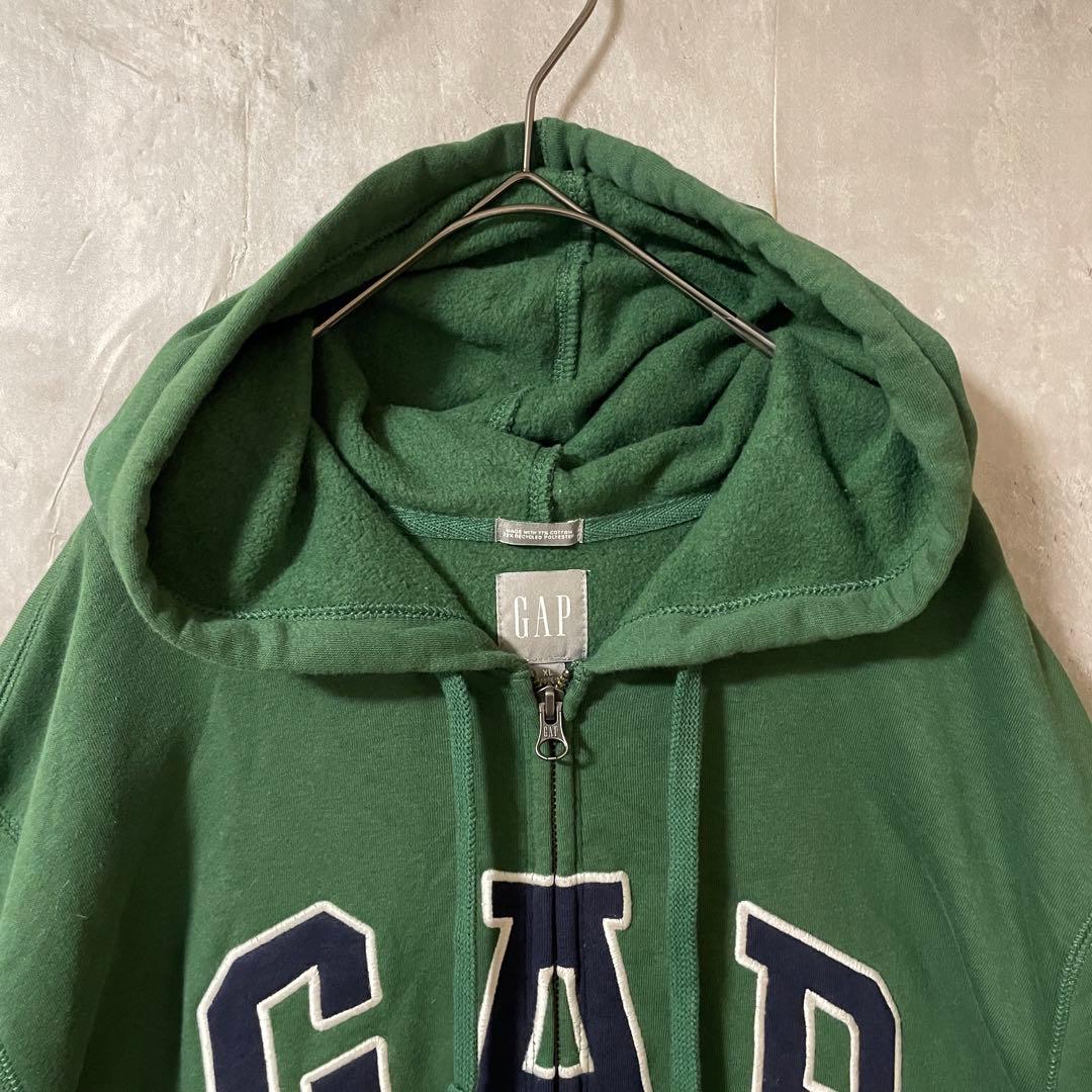 GAPギャップジップアップパーカーフーディーフード付きスウェット緑