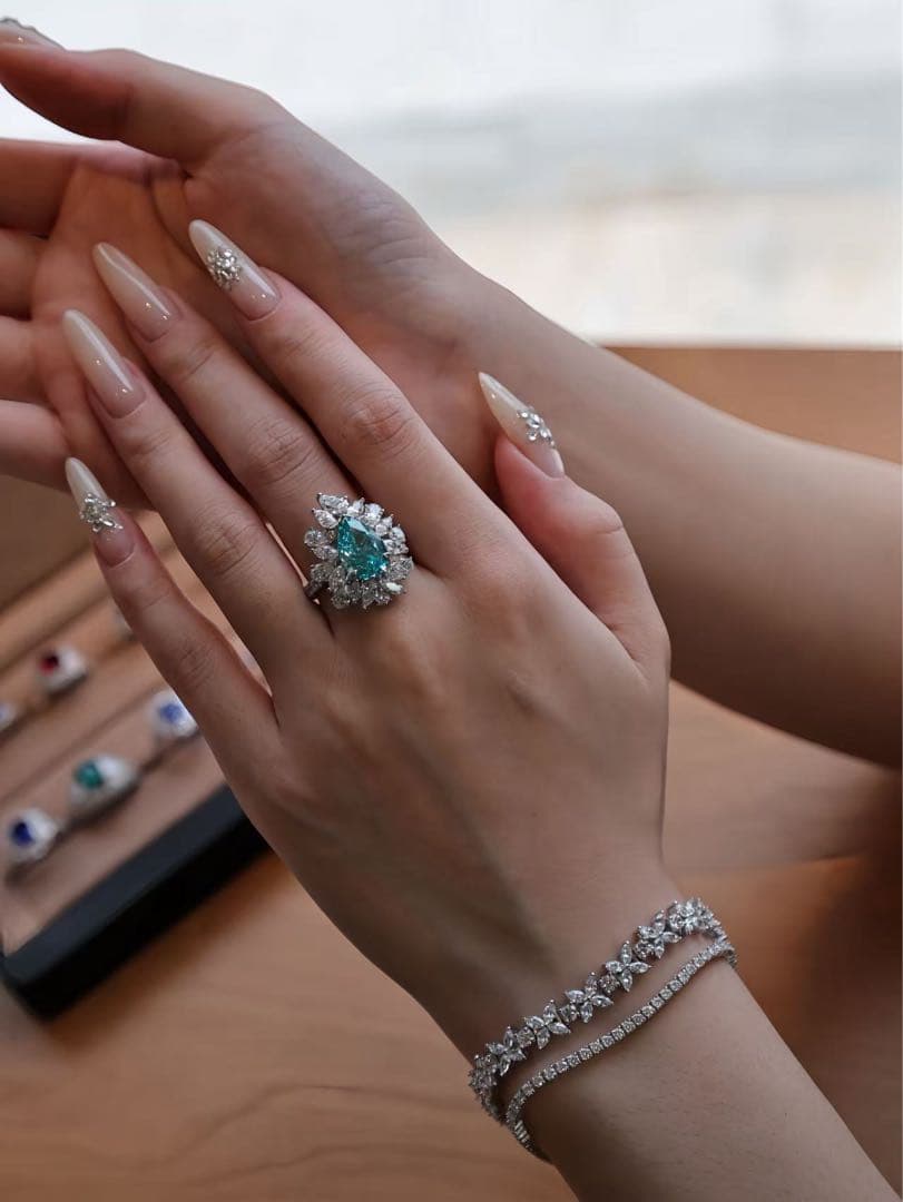 【S925純銀】ラボグロウン・パライバ リング／6.5ct／ハローセッティング