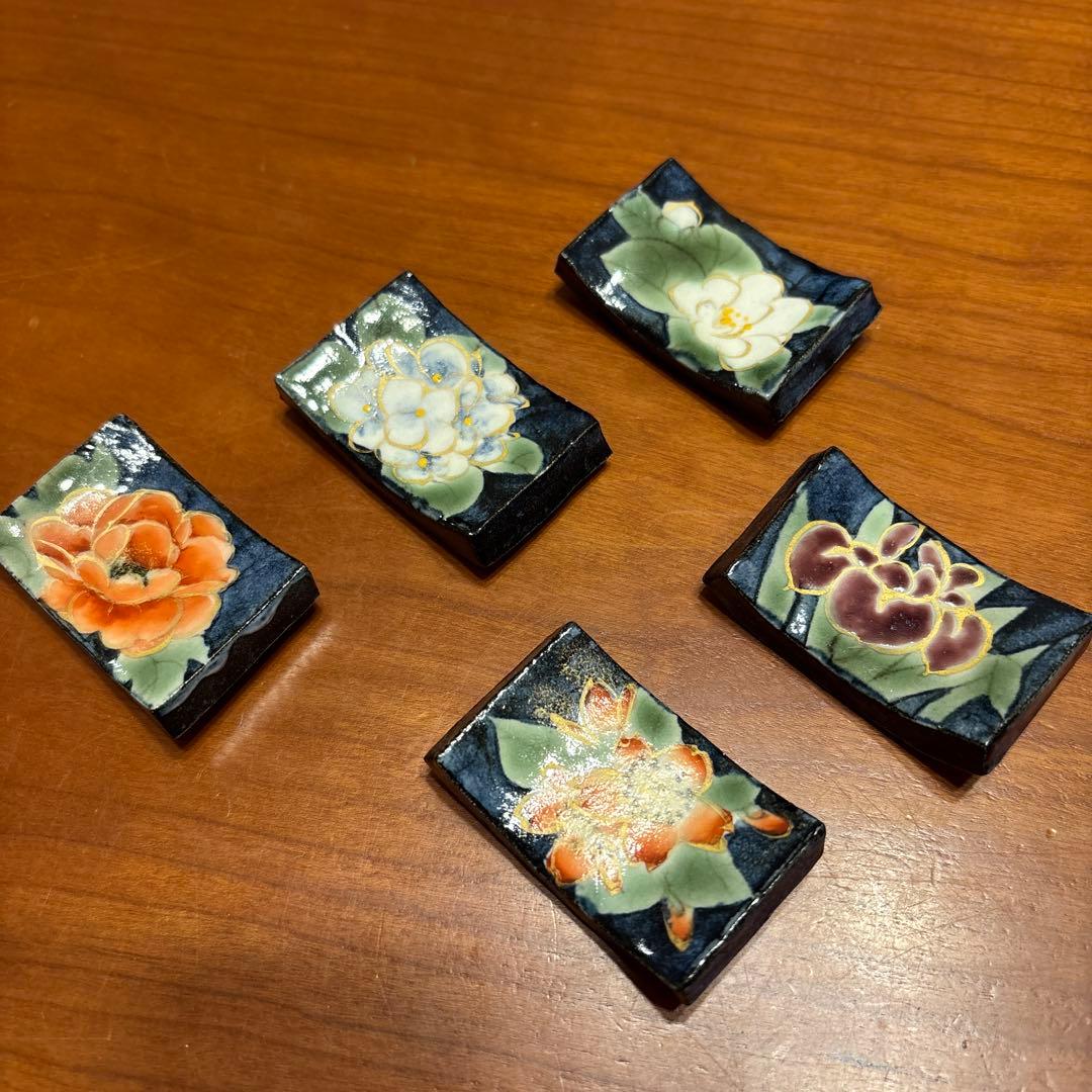陶あん 清水焼 京焼 花柄 色絵付け 箸置きセット - メルカリ