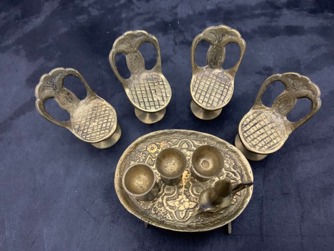 アンティーク 真鍮 ミニチュア テーブル チェア ゴブレット ポット