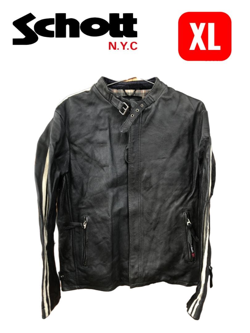 [訳あり]新品 Schott シングルライダースレザージャケット ブラック/XL 楽天市場】schott シングルライダースジャケット（ブランドショット