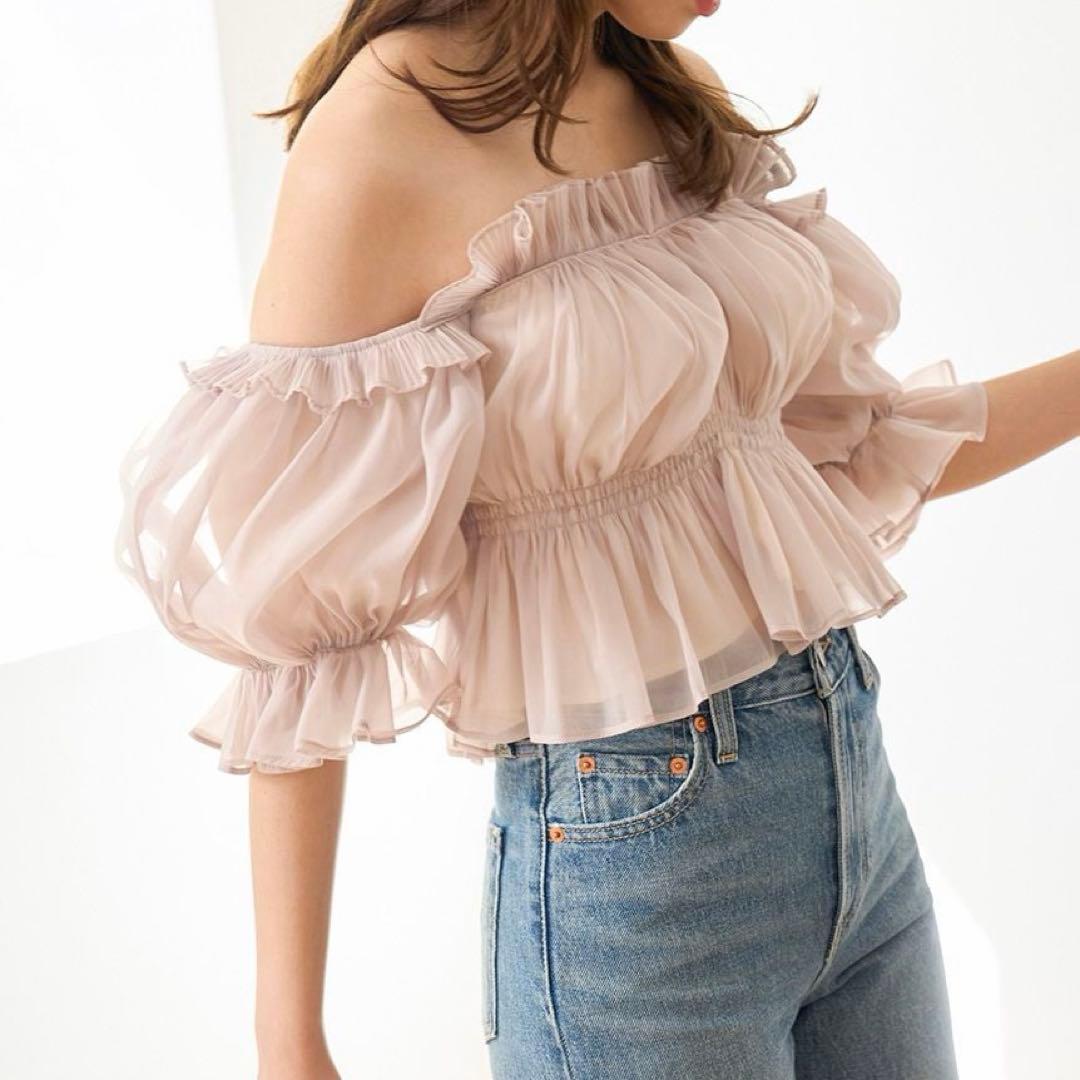 新品タグ付き】SNIDEL スナイデル ギャザーオフショルブラウス PNK