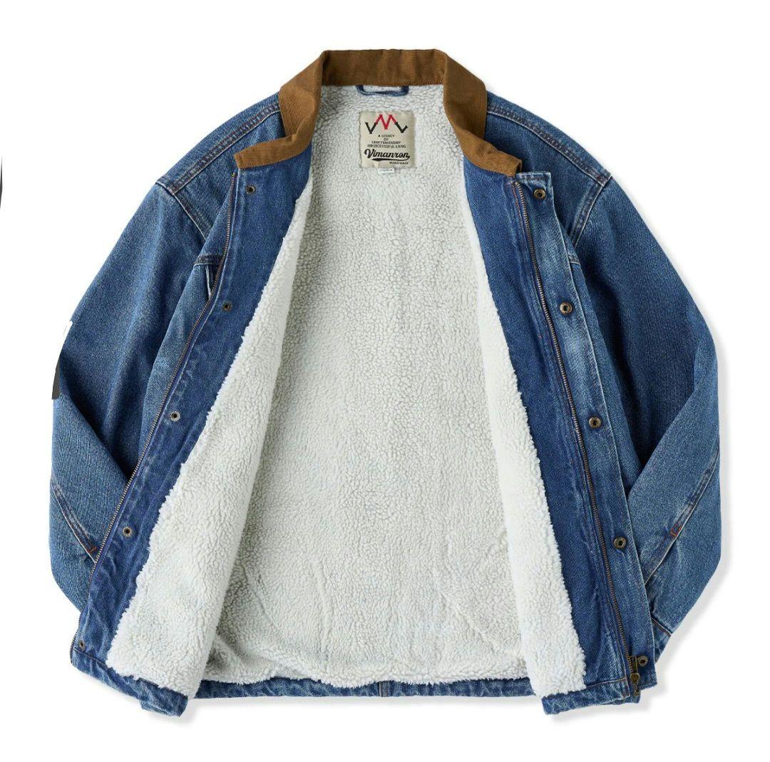 karku】襟キャンバス切替 裏フリース デニムワークジャケット