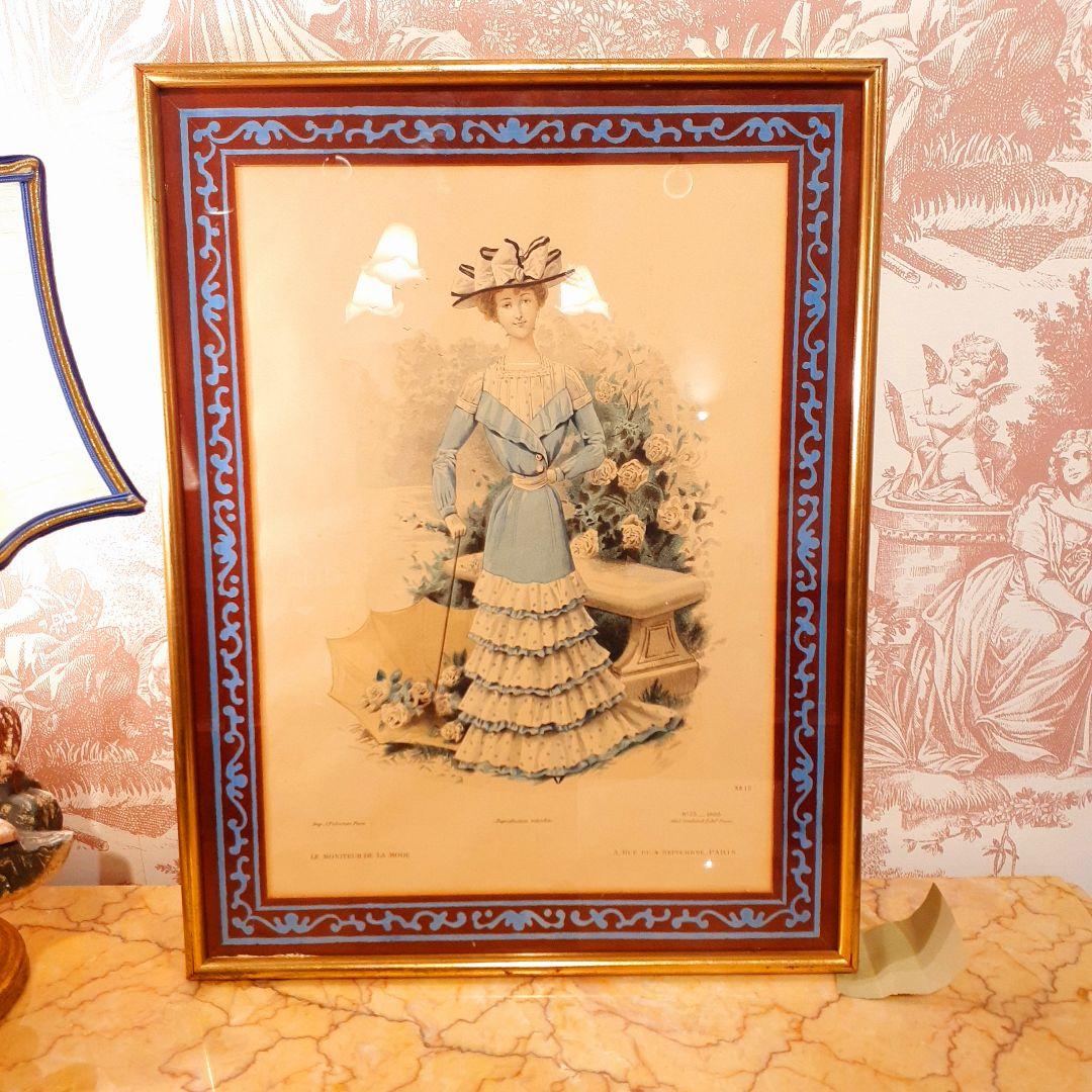 貴重1900年作品絵画『100年前のフランス貴婦人』手彩色アンティーク