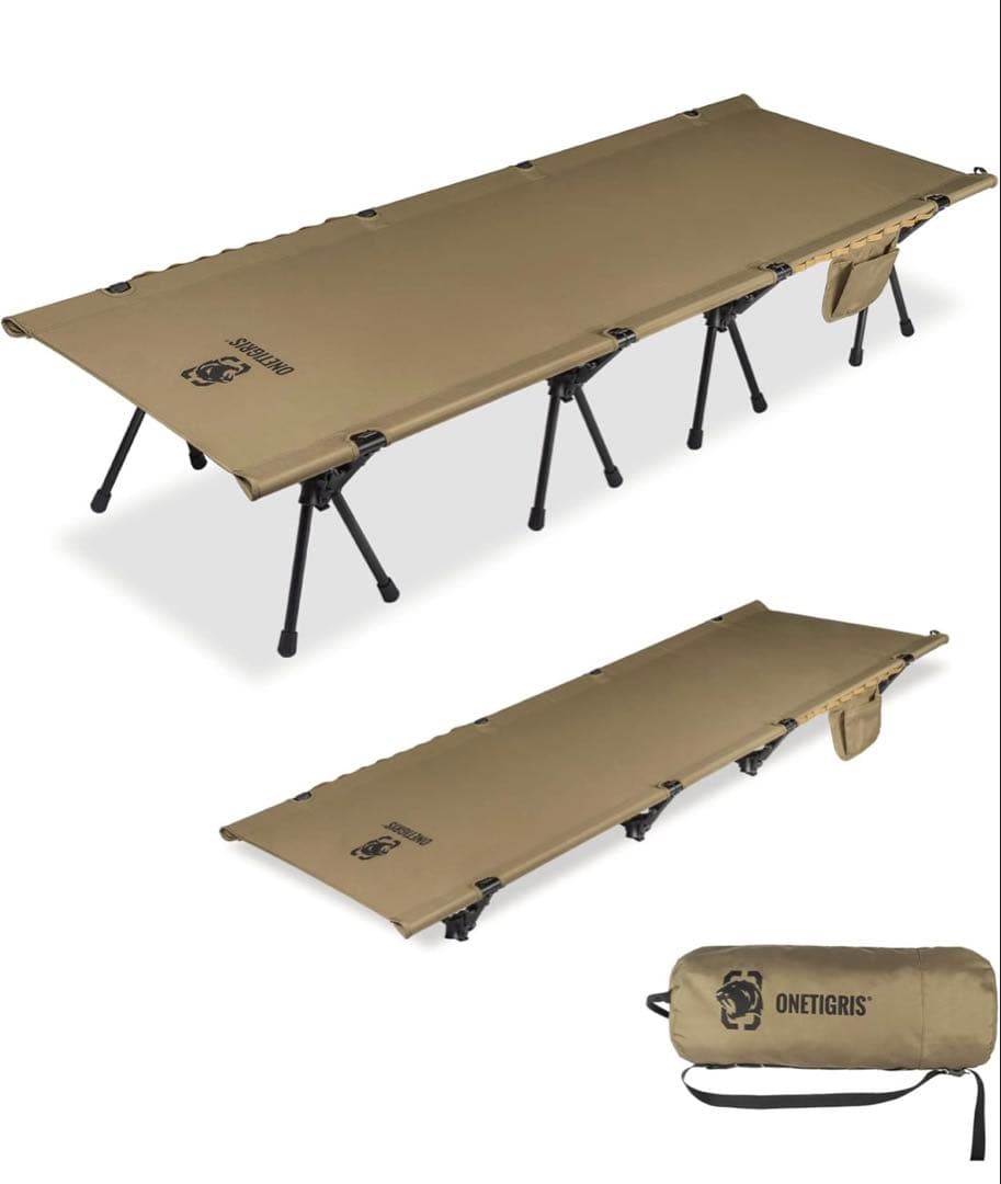 ONETIGRIS 折りたたみ　コット カーキ　2WAY キャンプ　キャンプ用品 OneTigrisから「2WAY フォールディングコット」登場 | キャンプレビュー