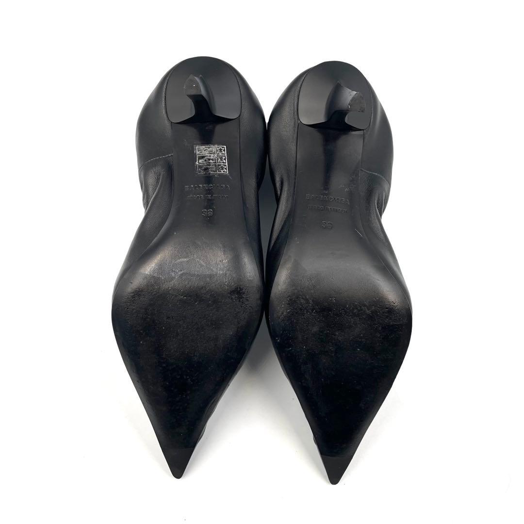 《未使用級》バレンシアガ ギャザーパンプス ドローコード 本革 レザー 黒 38