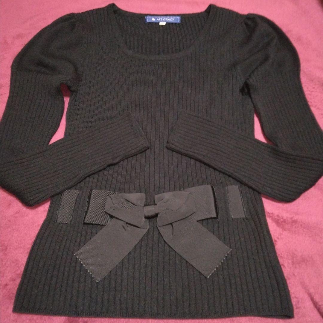 エムズグレイシーパフスリーブリボンリブニットブラック38 エムズグレイシー リボン 黒 パフスリーブ トップス - メルカリ