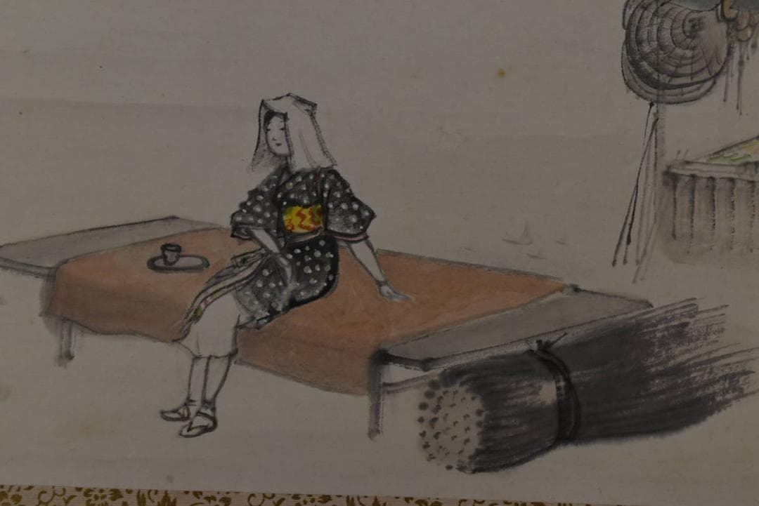 一晁/大原女図/茶屋/掛軸☆宝船☆Z-784