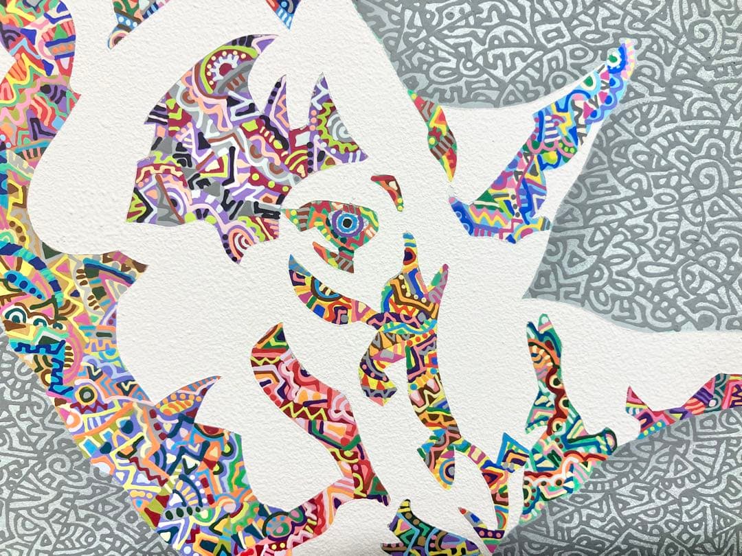 原画 サイ 動物画 絵画 アクリル画 現代アート 細密画 手描き 一点物