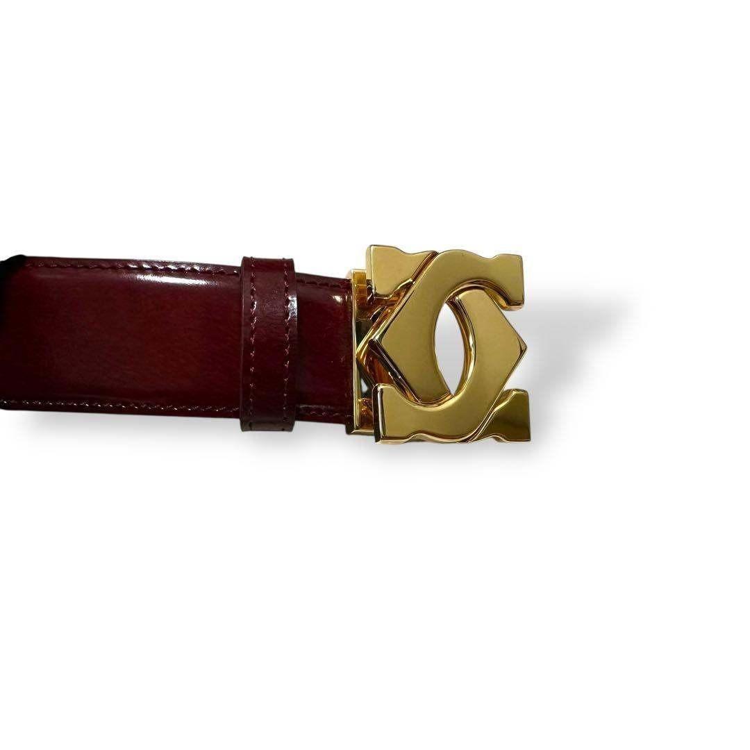 未使用級 カルティエ ベルト レザー ボルドー ゴールドバックル ダブル