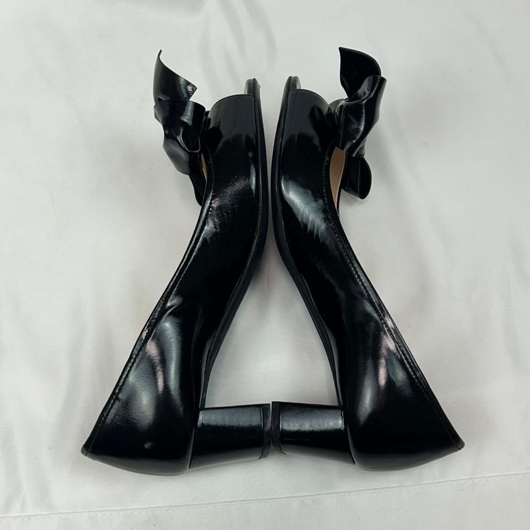 K784 美品 23.5cm プラダ ロゴ入り パンプス ブラック レディース