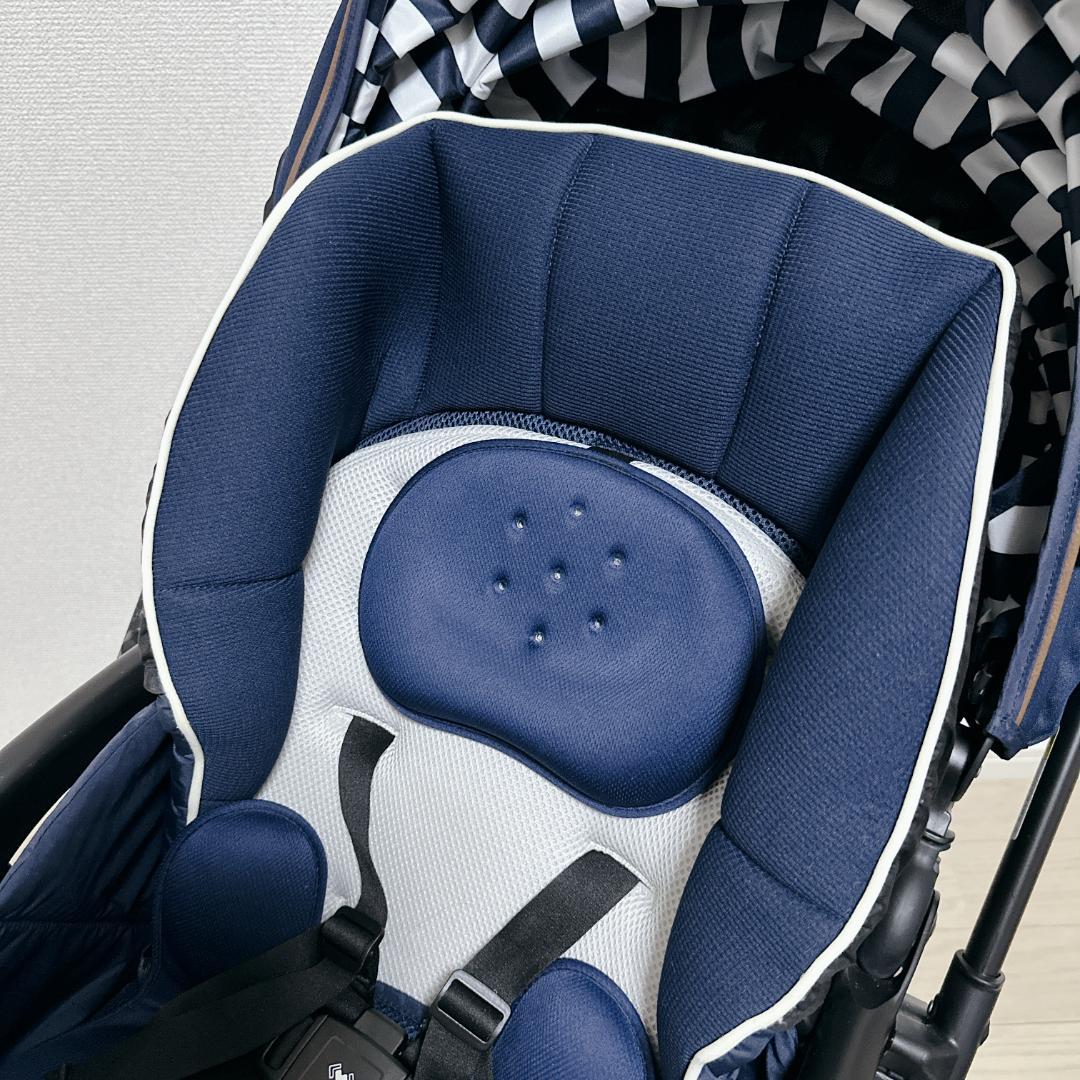 美品】ラクーナビッテクッション ネイビー ストライプ レザーハンドル