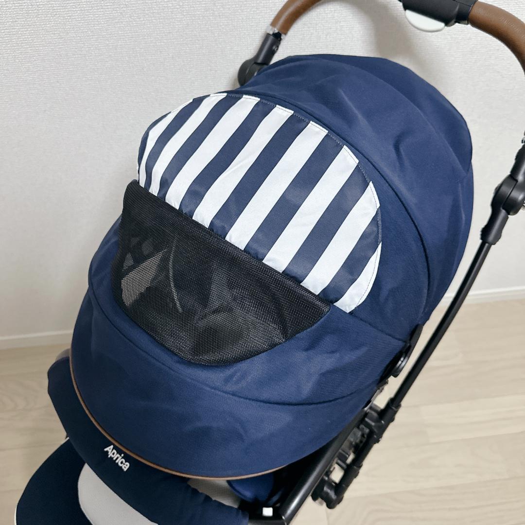 美品】ラクーナビッテクッション ネイビー ストライプ レザーハンドル