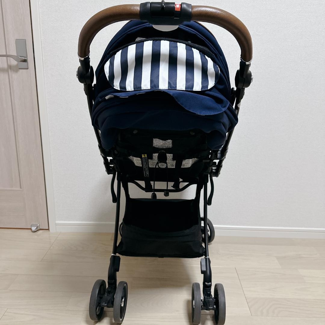 美品】ラクーナビッテクッション ネイビー ストライプ レザーハンドル