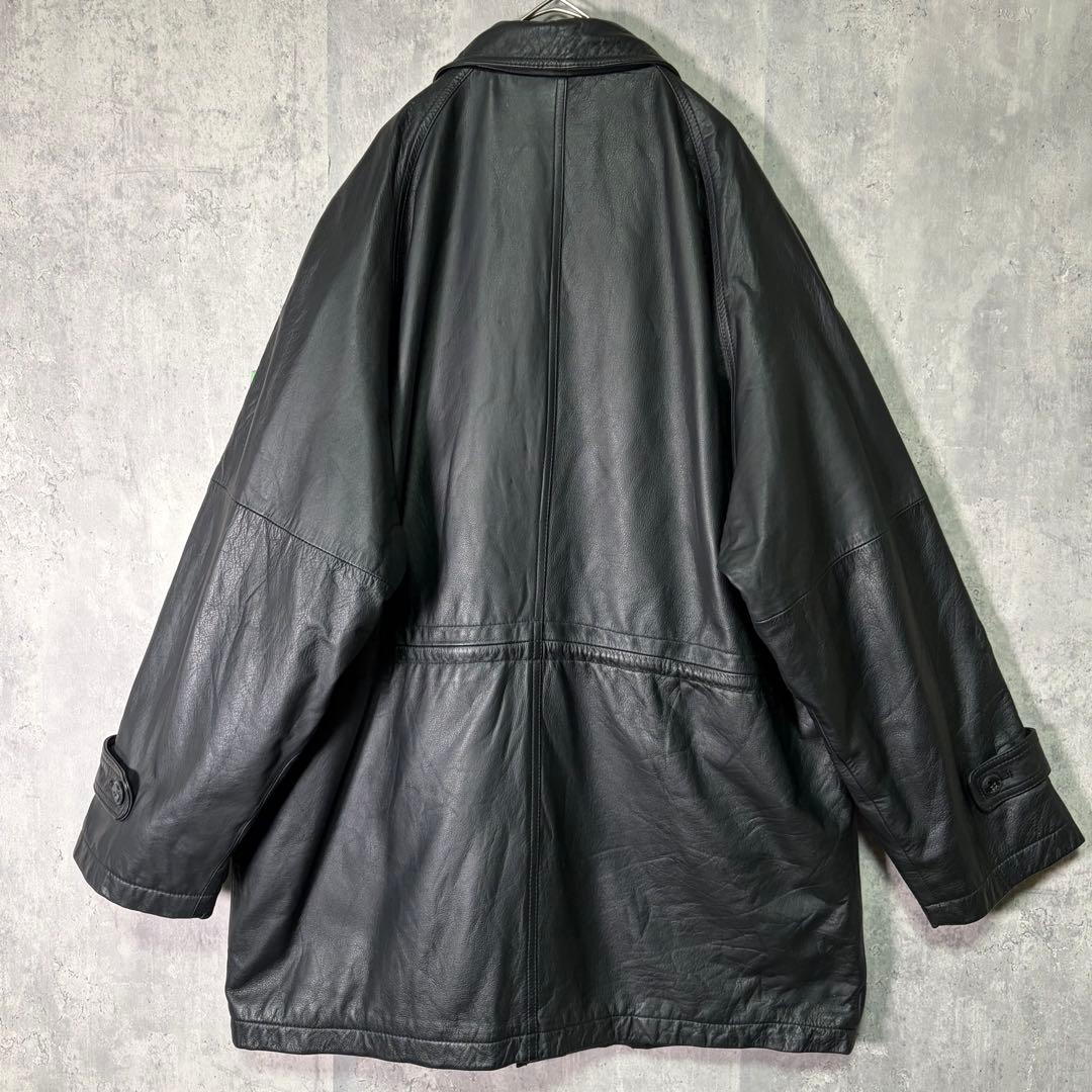 3Lサイズ 牛革 カウレザー カーコート 黒 肩パッドなし オールブラック