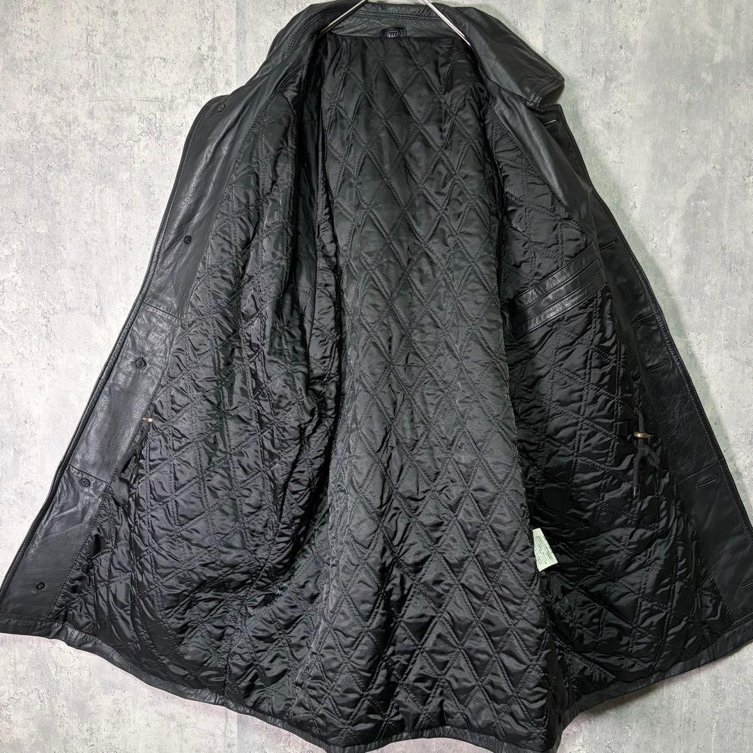 3Lサイズ 牛革 カウレザー カーコート 黒 肩パッドなし オールブラック