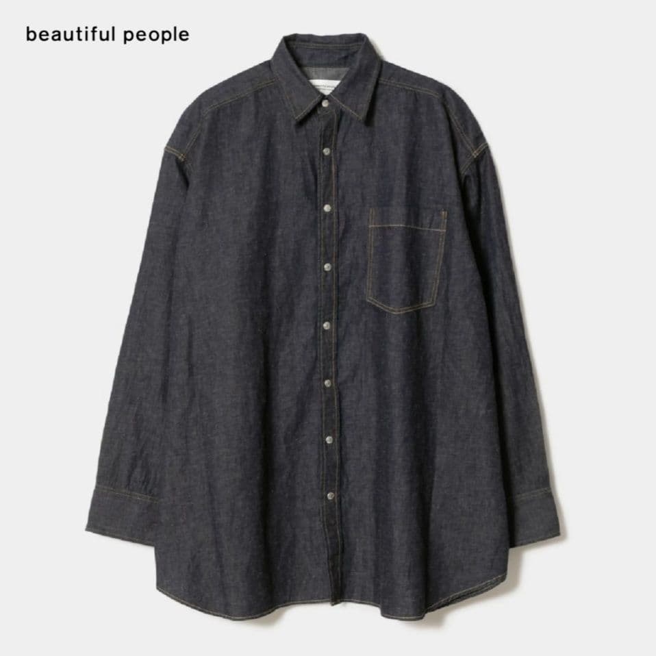 【新品未使用】beautiful people デニムシャツ size:40 2025-26AW beautiful people DOUBLE-END SELVEDGE DENIM BLOUSON - BLK