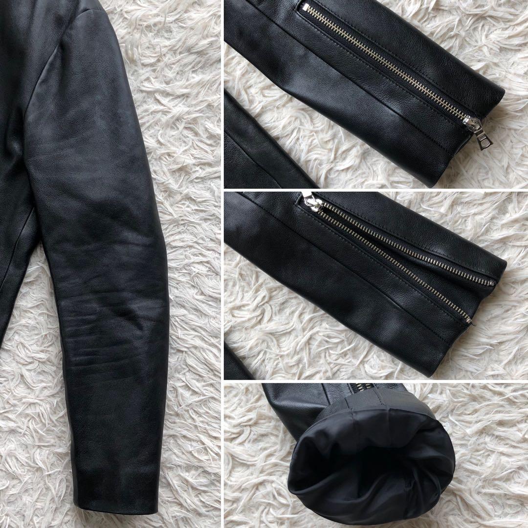 極美品 羊革 L】アダムエロペ シングルライダースジャケット 黒 W