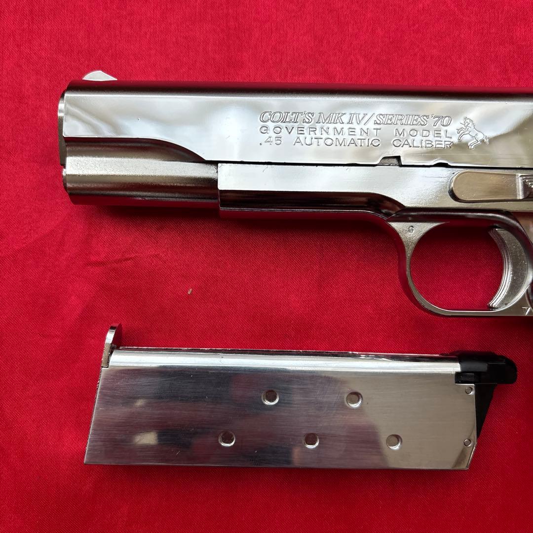 東京マルイ　コルトガバメント　ニッケルフィニッシュ　カスタムレザーグリップ訳あり