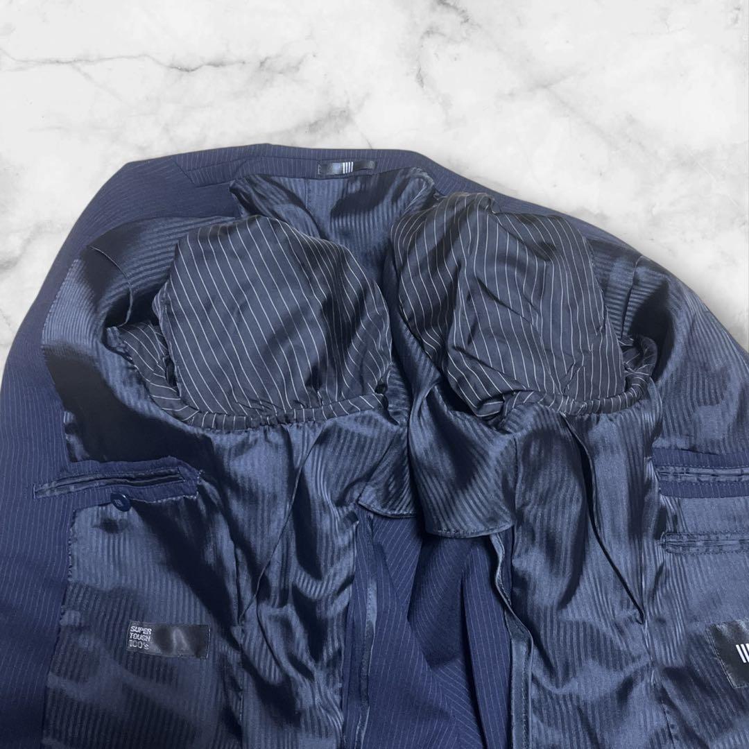 極美品 SUIT SELECT スーツセットアップ ネイビー ストライプ Y6