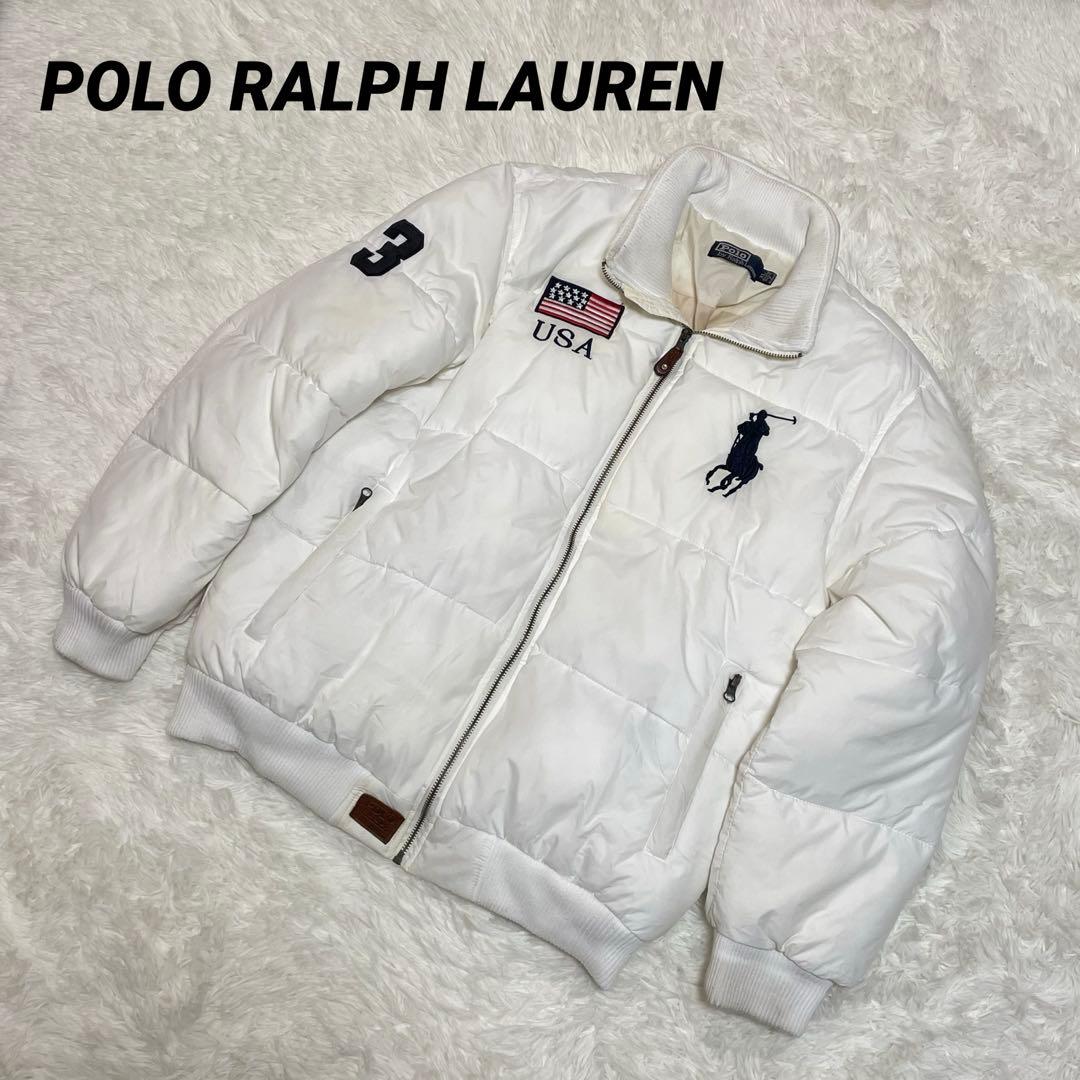 XL】ポロラルフローレン ダウンジャケット ビックポニー 刺繍 USA 白色