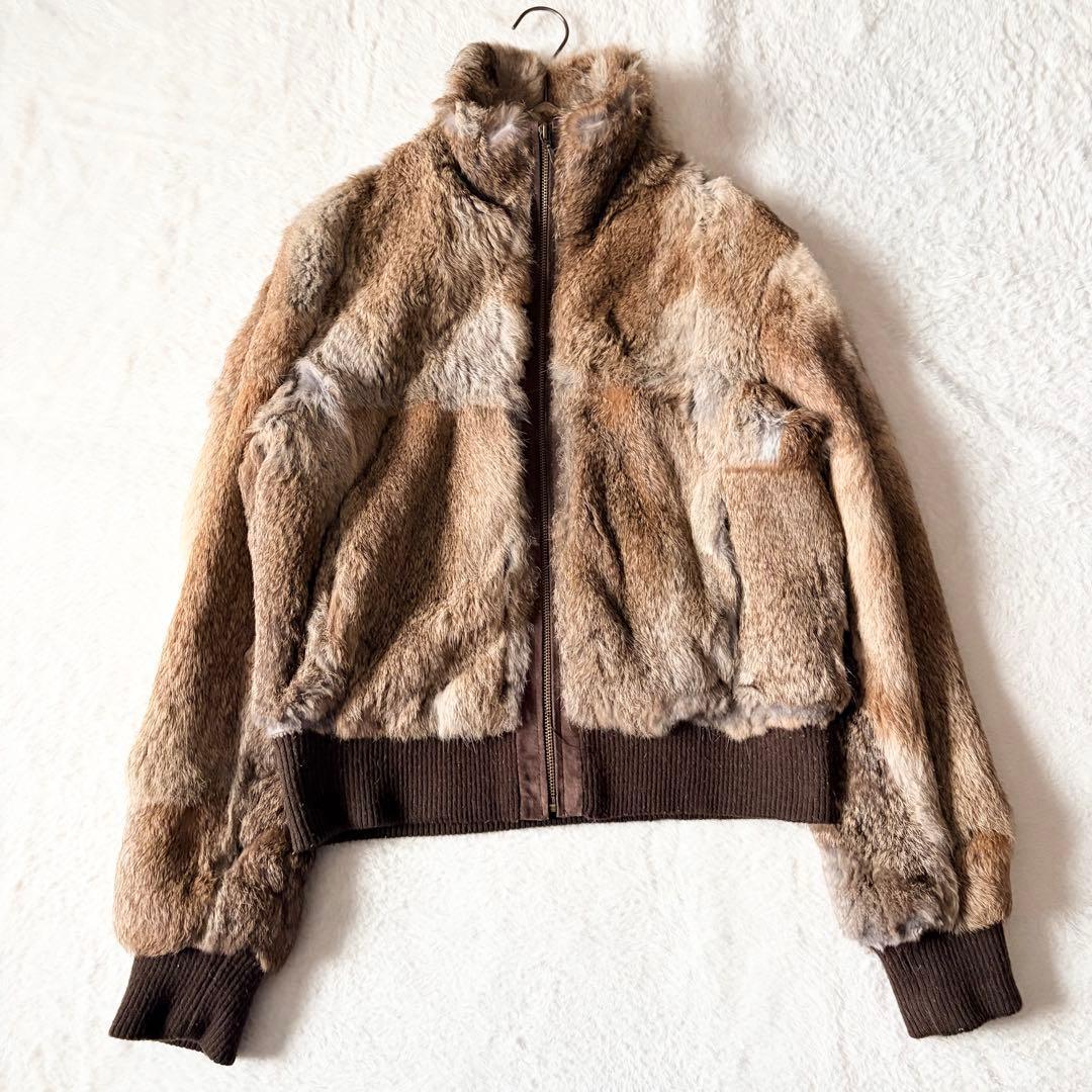 6128 希少✨ 毛皮ジャケット ラビットファー ショート丈 L ブラウン