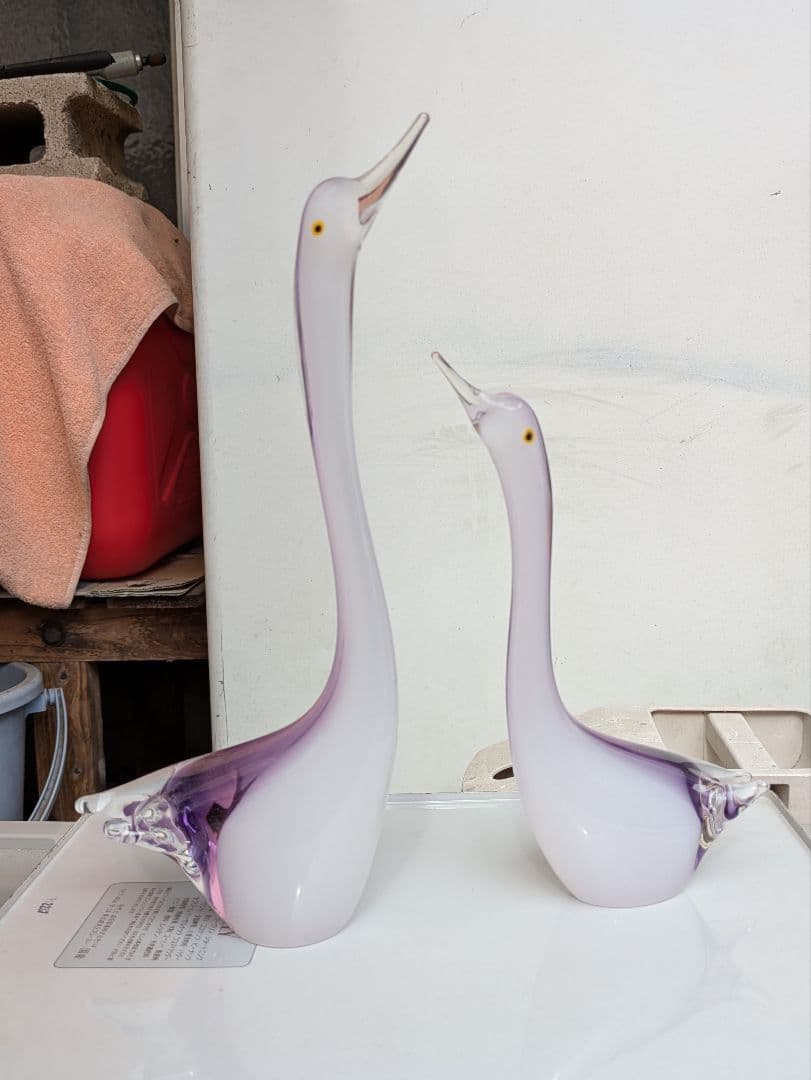 ガラス製 白鳥の置物 大/小 2個セット - メルカリ