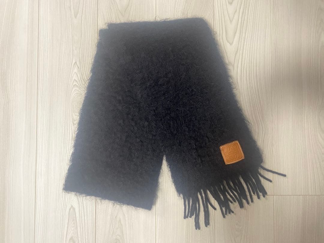 美品 LOEWE モヘヤウールマフラー アナグラムパッチ ニット バッグ