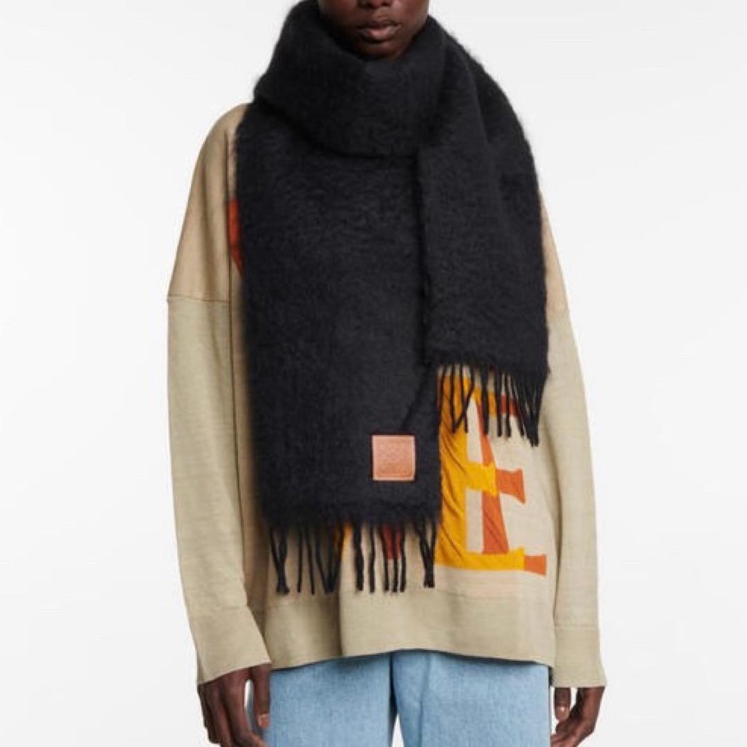 美品 LOEWE モヘヤウールマフラー アナグラムパッチ ニット バッグ