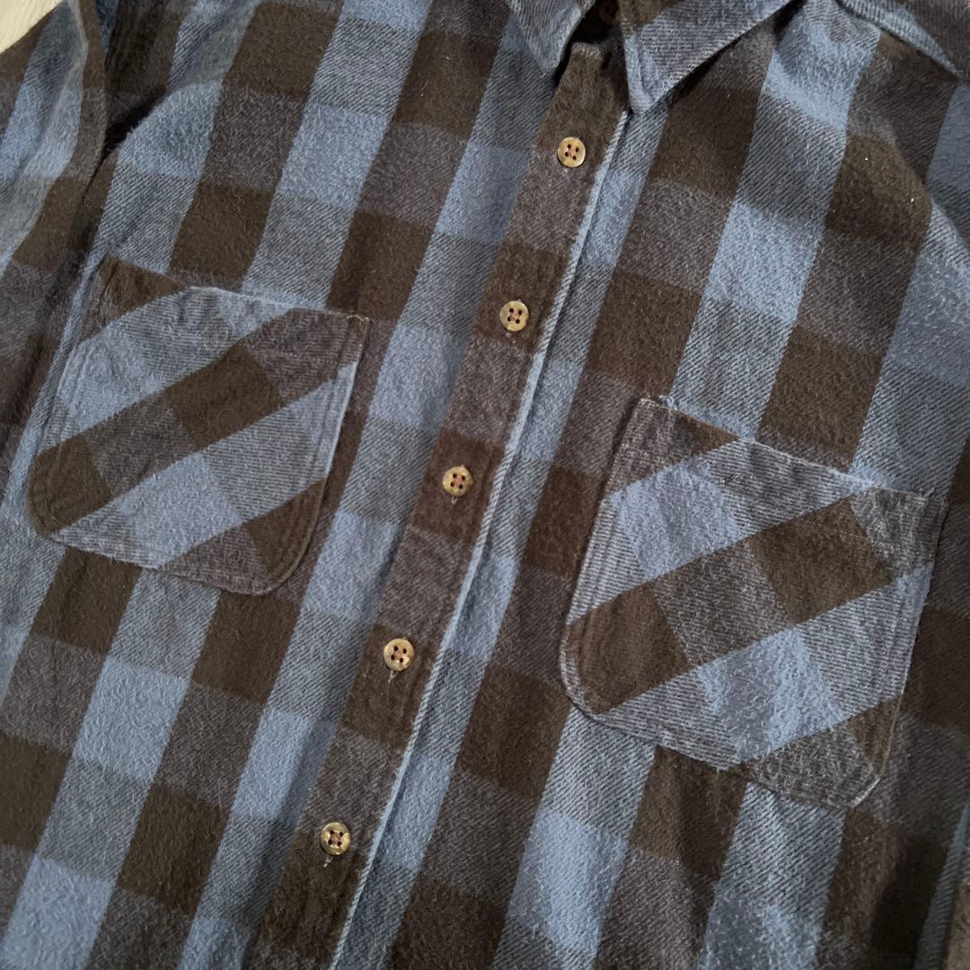 90s ST.JOHN'S BAY 青黒 バッファローチェック ネルシャツ - メルカリ