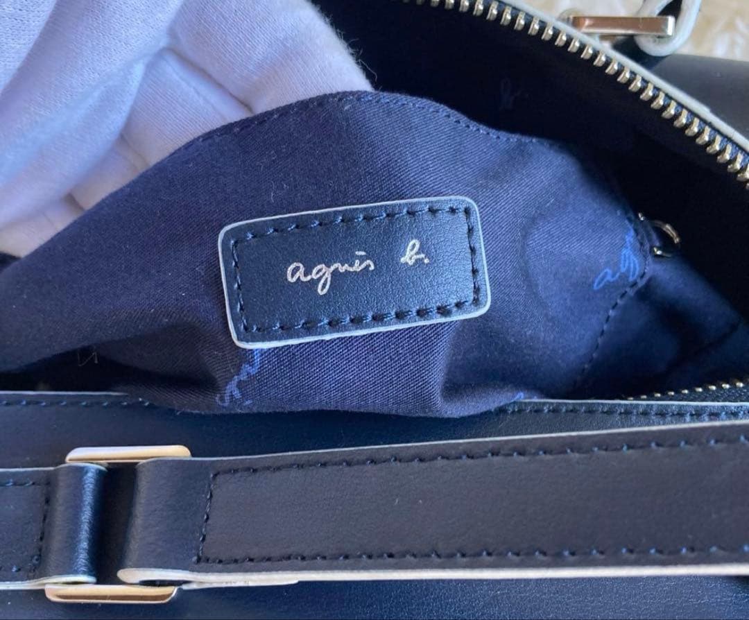 美品】2way アニエスベー ショルダーバッグ ボストン ネイビー レザー