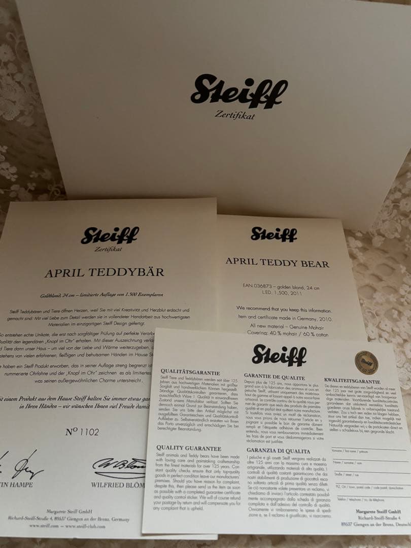 【レア】シュタイフエイプリル036873 ドレスベア　テディベア　花柄ドレス