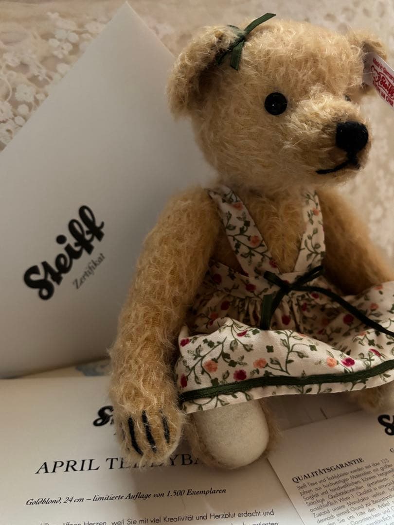 【レア】シュタイフエイプリル036873 ドレスベア　テディベア　花柄ドレス