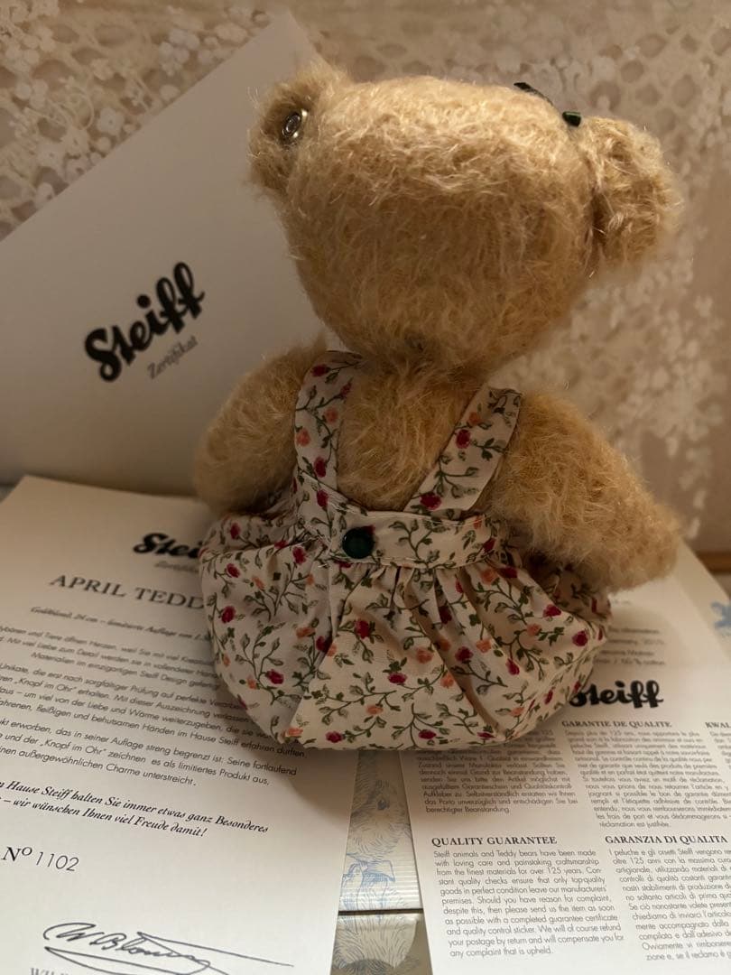 【レア】シュタイフエイプリル036873 ドレスベア　テディベア　花柄ドレス