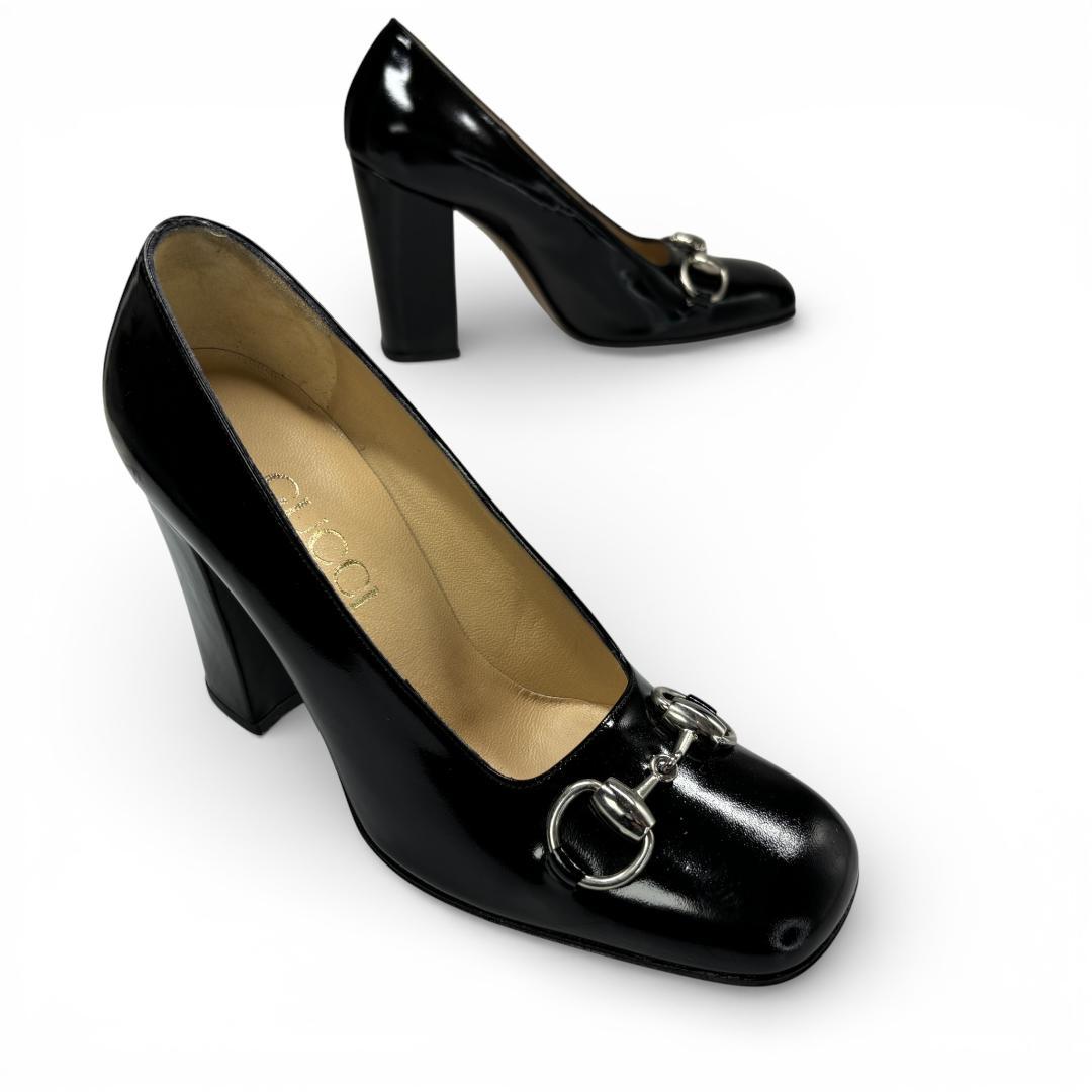 美品 グッチ ホースビット パンプス ヒール 36.5 23.5cm 黒