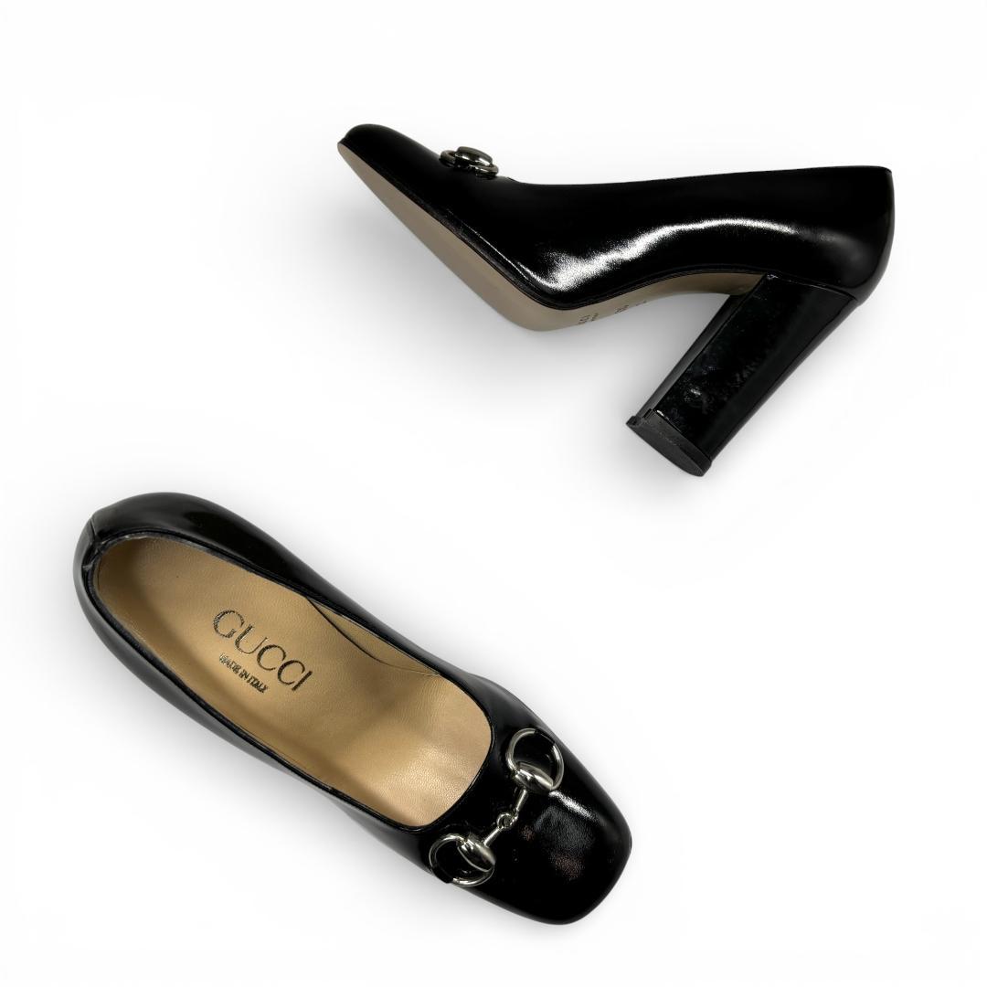 美品 グッチ ホースビット パンプス ヒール 36.5 23.5cm 黒