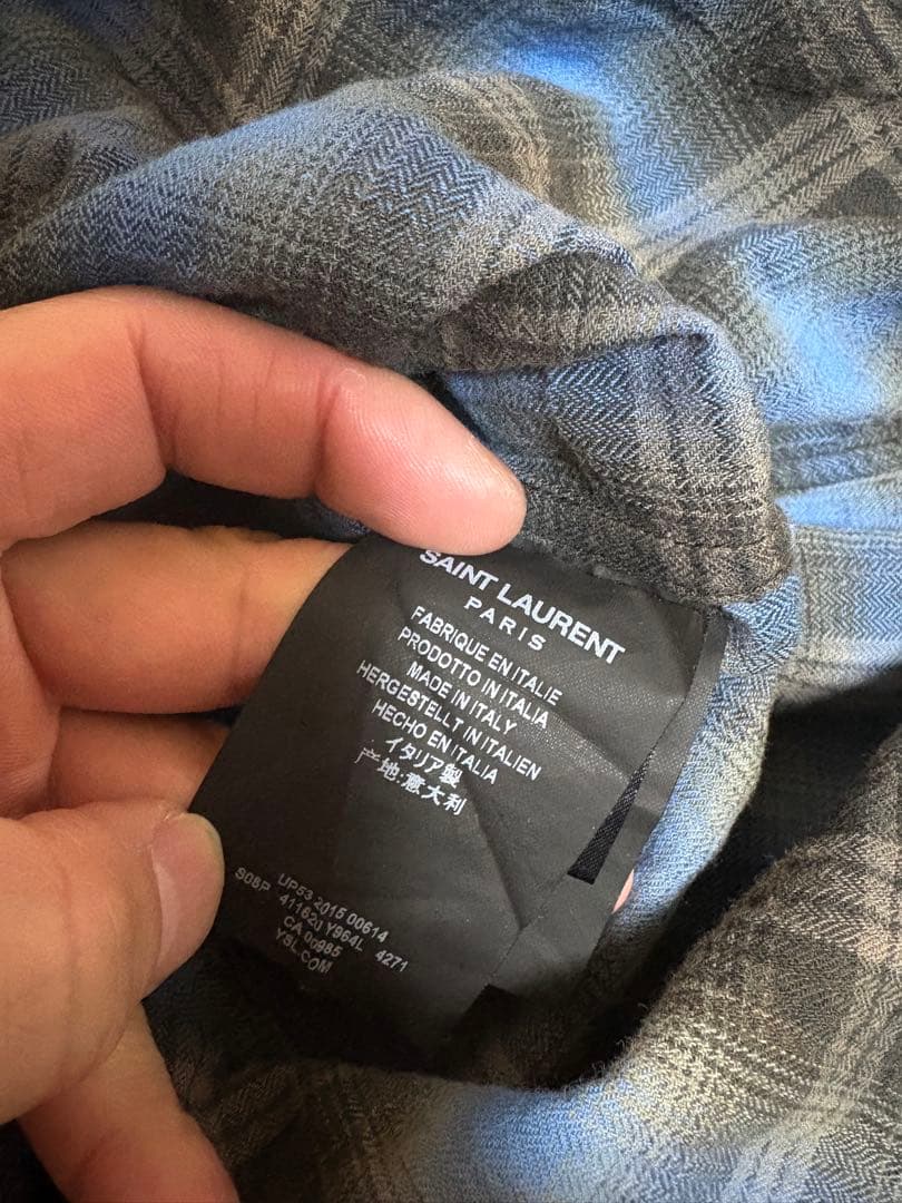 SAINT LAURENT 長袖ネルシャツ 青と黒チェック XS