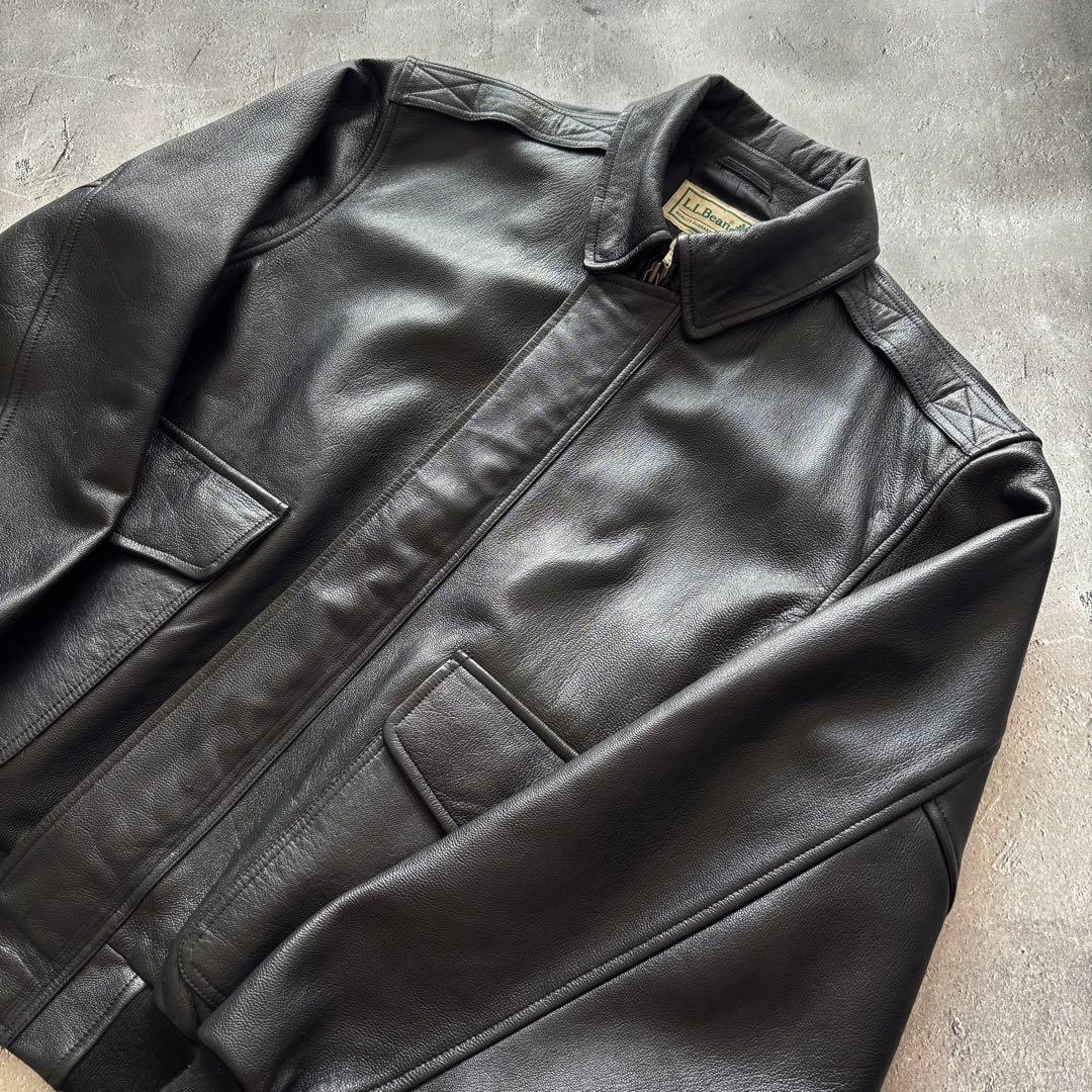 【美品】L.L.Bean A-2レザージャケット XL 黒 ゴートスキン 本革