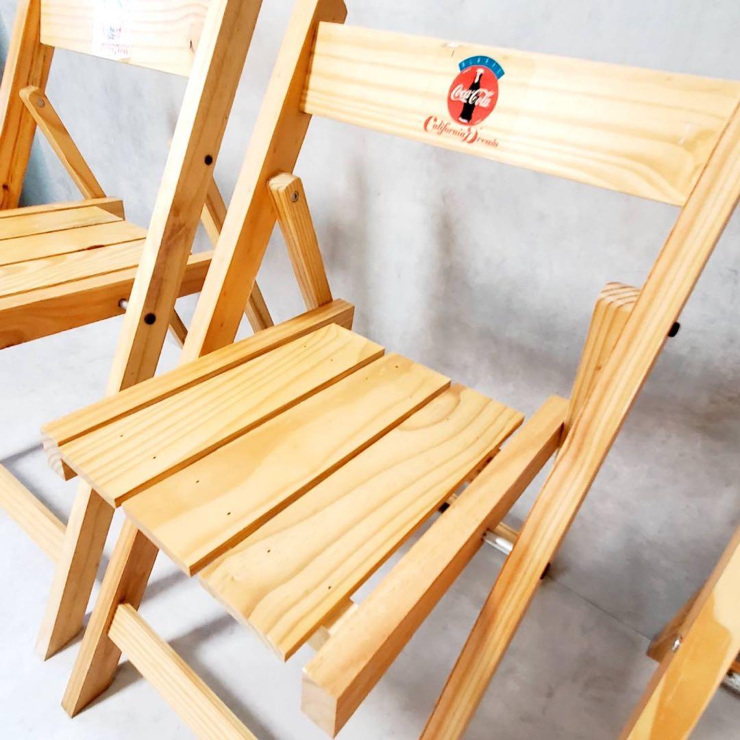 激レア コカ・コーラ 木製折りたたみ ウッドチェア 3脚セット 非売品