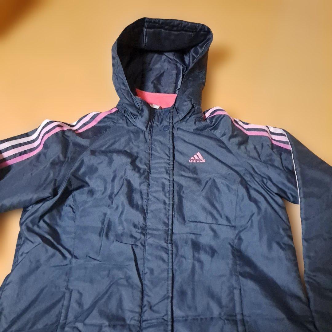 adidas フード付きネイビー ベンチコート ジュニアL - メルカリ